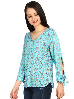side tie up sleeved ditsy floral top - 15615541 - Standard Image - 2
