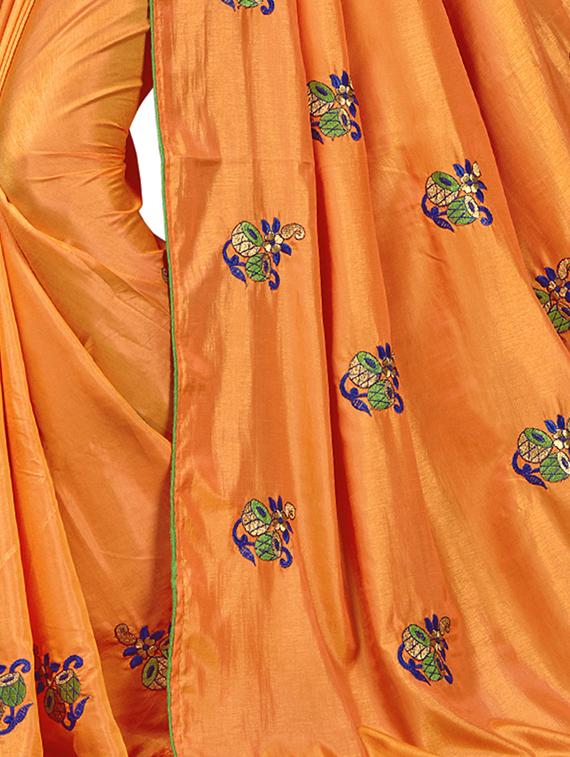 conversational orange embroidered saree with blouse - 15615597 - Zoom Image - 2