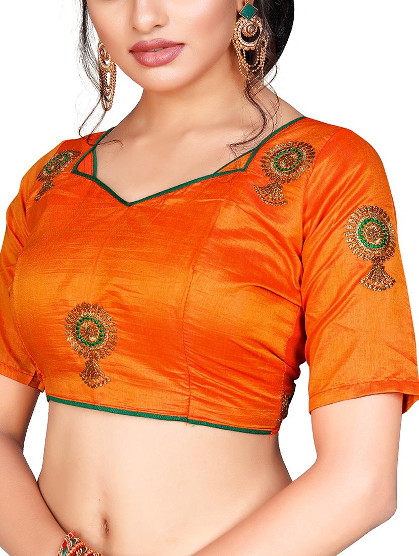 floral green embroidered saree with blouse - 15615612 - Zoom Image - 2