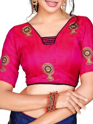 floral navy embroidered saree with blouse - 15615613 - Standard Image - 2