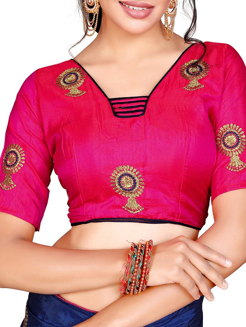 floral navy embroidered saree with blouse - 15615613 - Zoom Image - 2