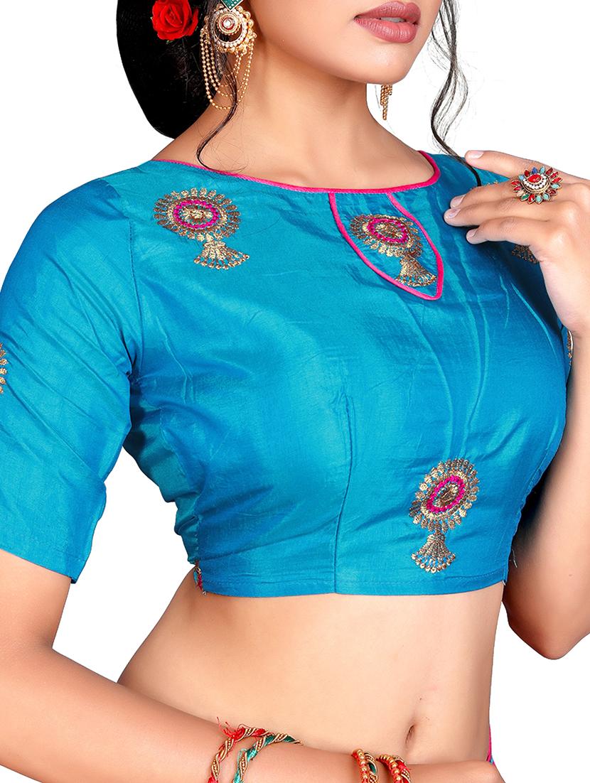 floral pink embroidered saree with blouse - 15615614 - Zoom Image - 2