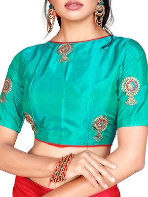floral red embroidered saree with blouse - 15615615 - Standard Image - 2