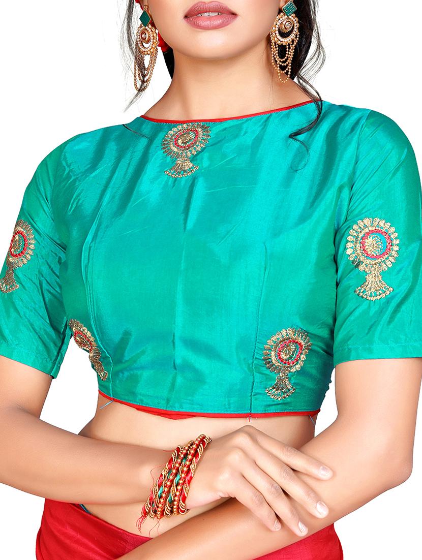 floral red embroidered saree with blouse - 15615615 - Zoom Image - 2