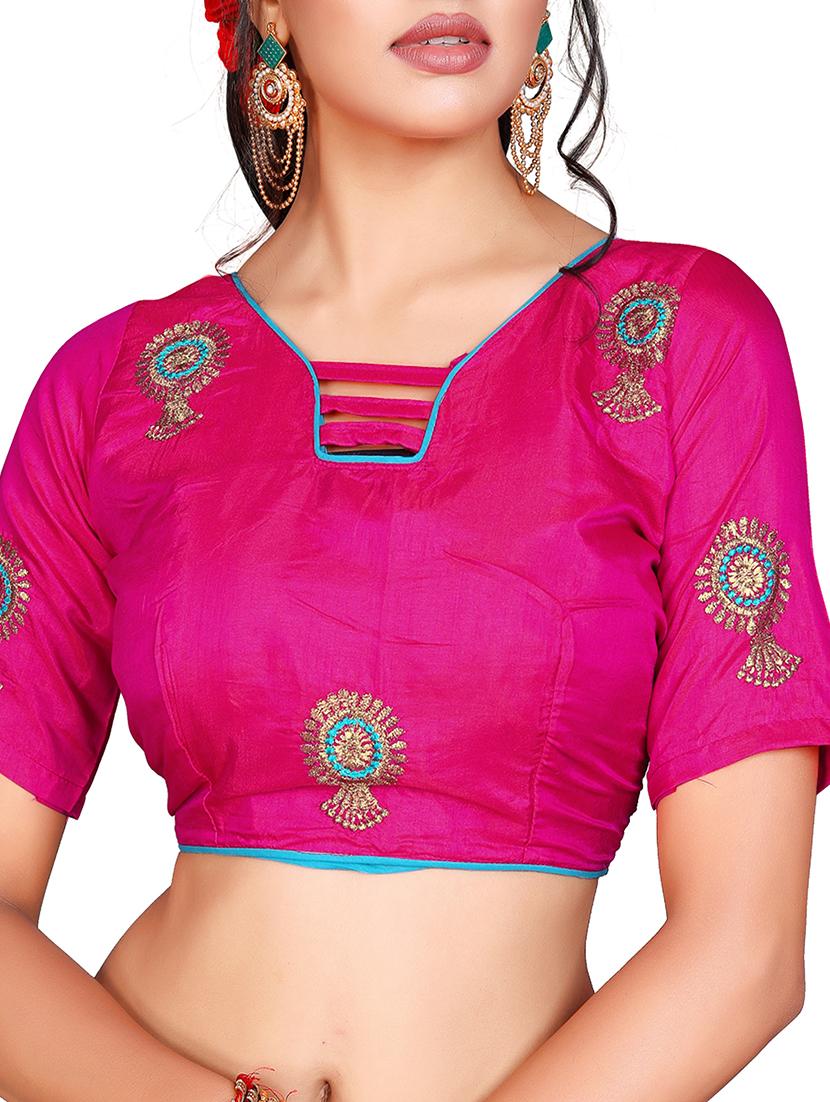 floral blue embroidered saree with blouse - 15615616 - Zoom Image - 2
