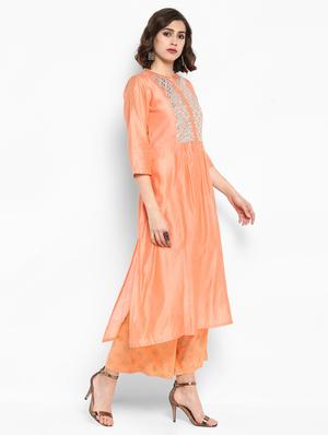 Mirror work kurta with foil printed palazzo set - 15616097 - Standard Image - 2