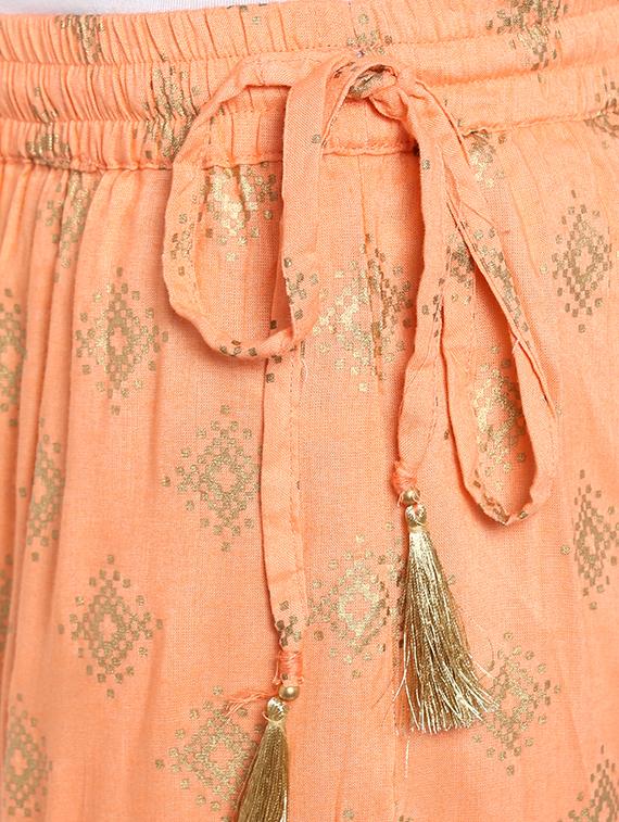 Mirror work kurta with foil printed palazzo set - 15616097 - Zoom Image - 5
