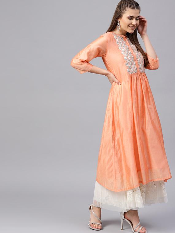 Gotta work silk flared kurta - 15616108 - Zoom Image - 2