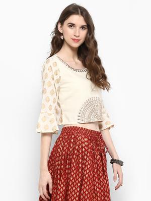 white rayon printed blouse - 15616112 - Standard Image - 2