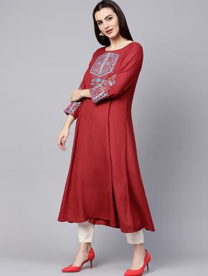 Embroidered a-line kurta - 15616114 - Standard Image - 2