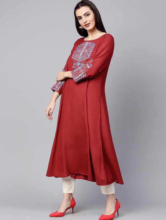 Embroidered a-line kurta - 15616114 - Zoom Image - 2