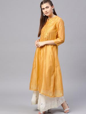 Mirror work silk a-line kurta - 15616117 - Standard Image - 2