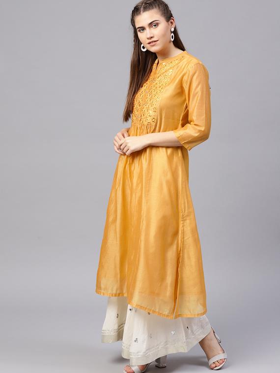 Mirror work silk a-line kurta - 15616117 - Zoom Image - 2