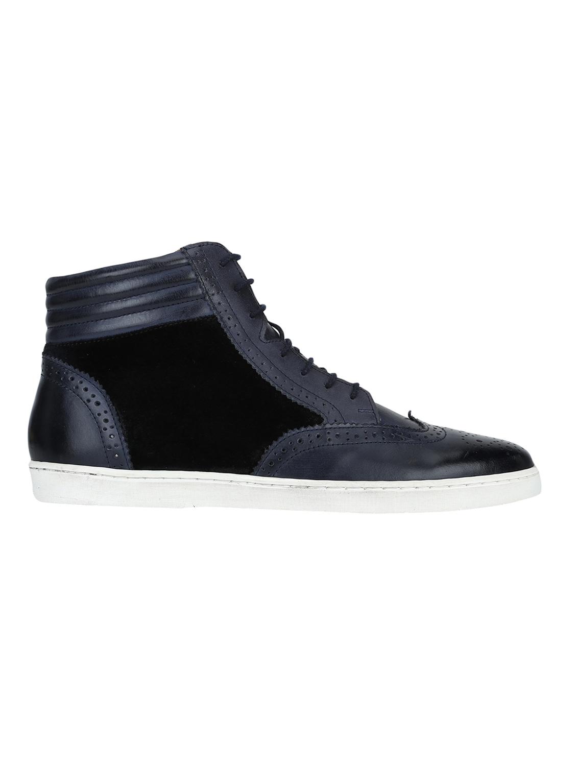 navy Leather lace up sneakers - 15616475 - Zoom Image - 2