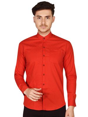 red cotton casual shirt - 15616556 - Standard Image - 2