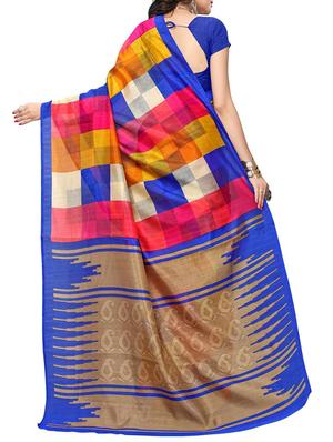 checkered printed bhagalpuri saree with blouse - 15616592 - Standard Image - 2