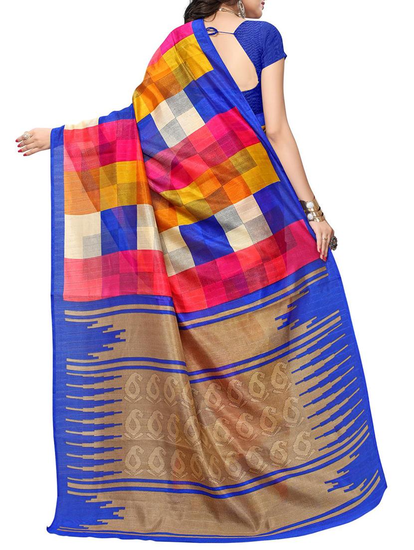 checkered printed bhagalpuri saree with blouse - 15616592 - Zoom Image - 2