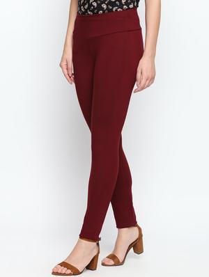 maroon solid high rise jegging - 15616871 - Standard Image - 2
