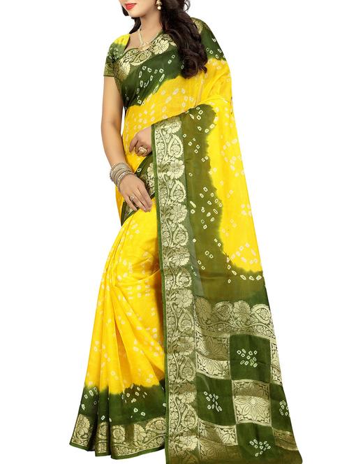 floral zari border bandhani saree with blouse - 15619191 - Standard Image - 1
