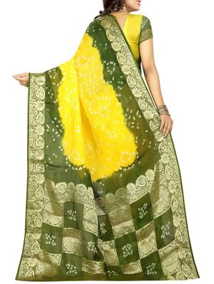 floral zari border bandhani saree with blouse - 15619191 - Standard Image - 2