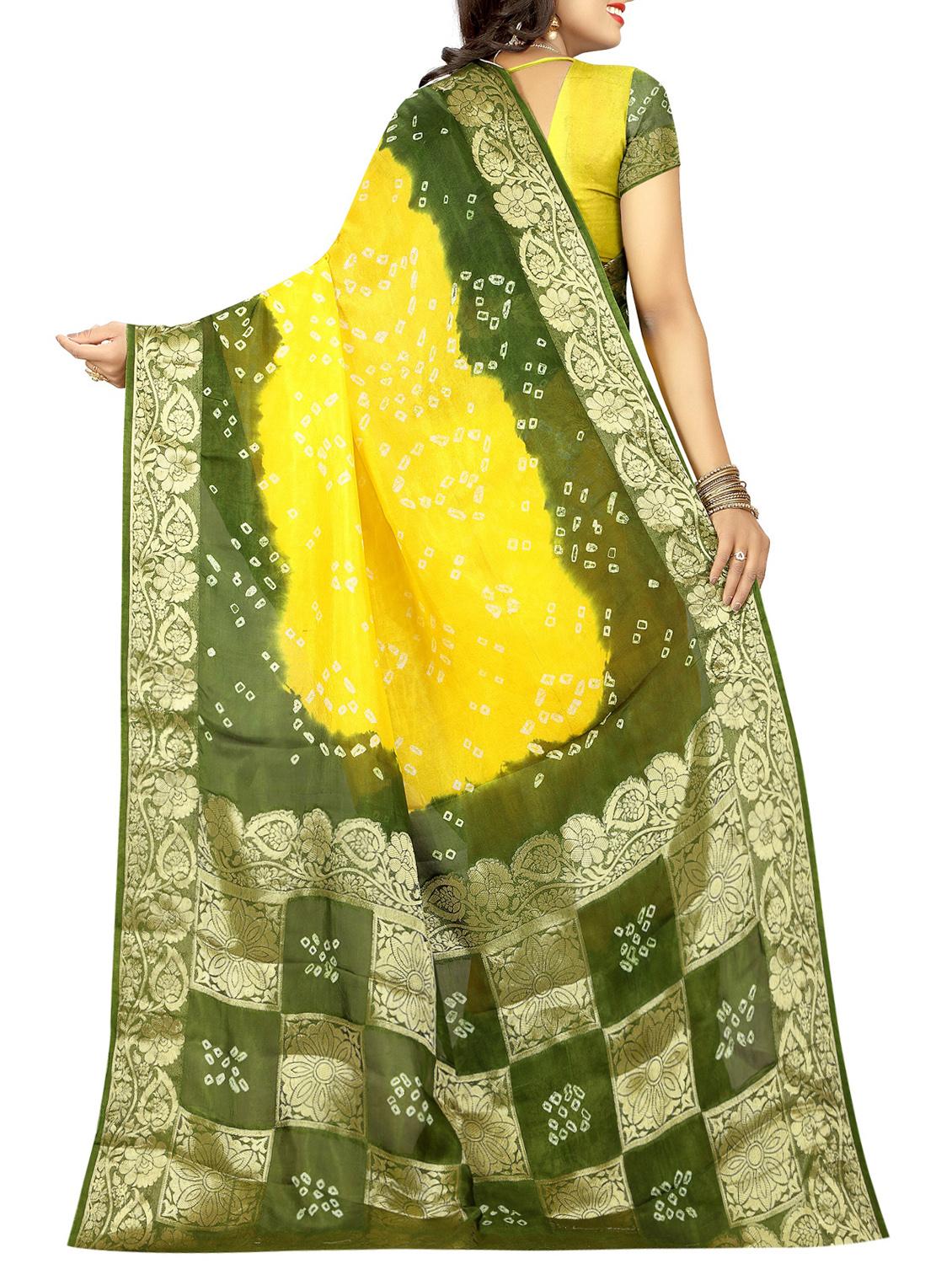 floral zari border bandhani saree with blouse - 15619191 - Zoom Image - 2
