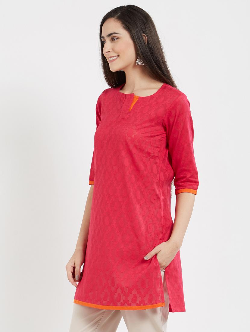 fuchsia straight kurti - 15619535 - Zoom Image - 2