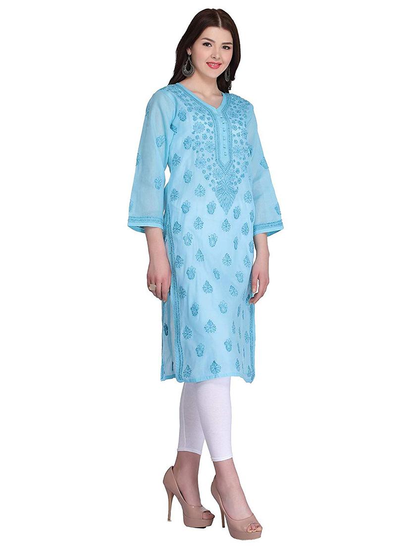 Chikankari straight kurta - 15620248 - Zoom Image - 2