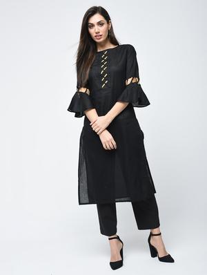 criss-cross bell sleeves straight kurta - 15620260 - Standard Image - 2