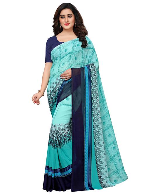 Contrast bordered geometrical saree with blouse - 15620320 - Standard Image - 1
