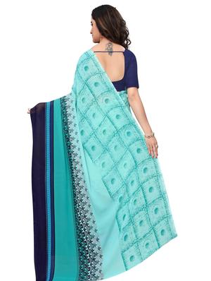 Contrast bordered geometrical saree with blouse - 15620320 - Standard Image - 2
