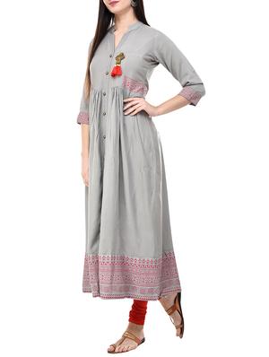 Flared printed kurta with tassels - 15620409 - Standard Image - 2