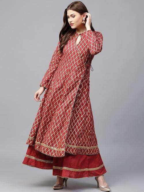 foil printed angrakha kurta with gota work palazzo set - 15620417 - Very Small Image - 1