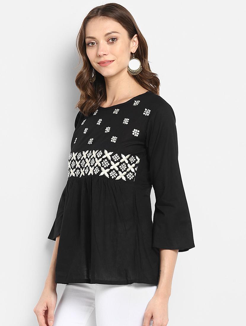 contrast embroidered gathered top - 15620484 - Zoom Image - 2