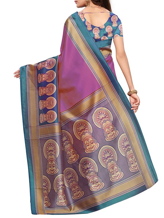 kalamkari printed border saree with blouse - 15620763 - Zoom Image - 2