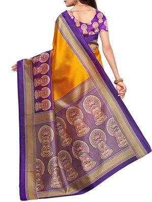 kalamkari printed border saree with blouse - 15620764 - Standard Image - 2