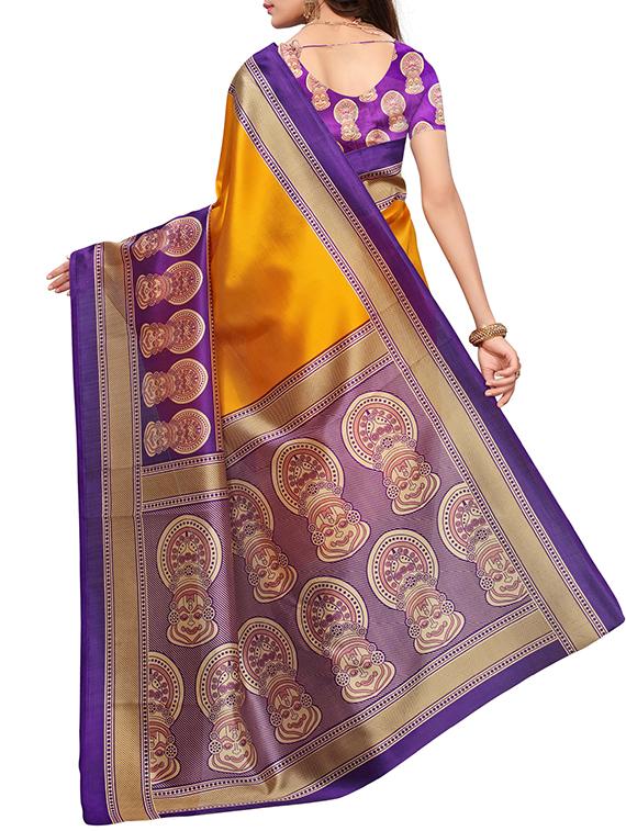 kalamkari printed border saree with blouse - 15620764 - Zoom Image - 2