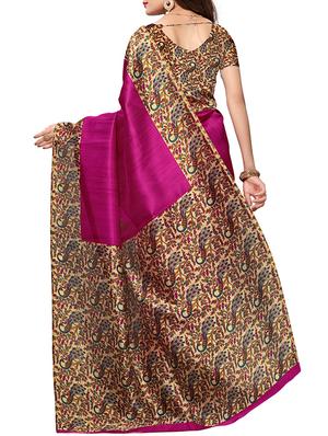 kalamkari printed border saree with blouse - 15620772 - Standard Image - 2