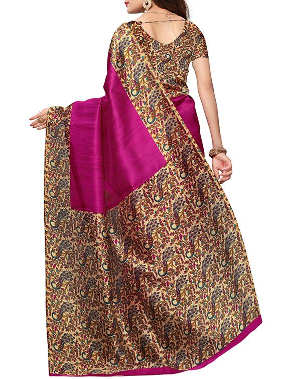 kalamkari printed border saree with blouse - 15620772 - Zoom Image - 2