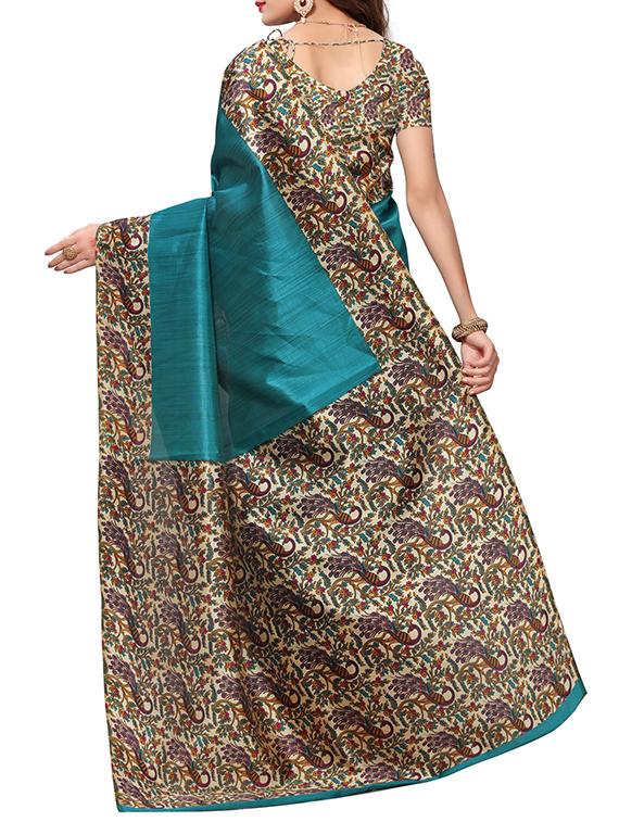 kalamkari printed border saree with blouse - 15620773 - Zoom Image - 2