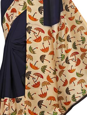 conversational printed border saree with blouse - 15620801 - Standard Image - 2