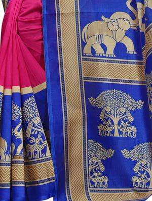 conversational printed border saree with blouse - 15620805 - Standard Image - 2