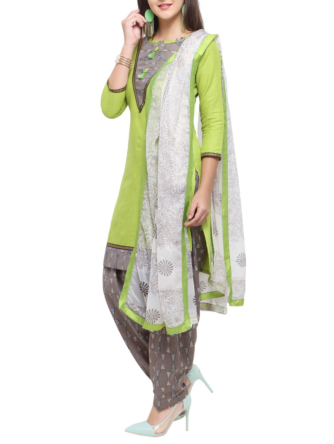 Printed unstitched salwar suit - 15620816 - Zoom Image - 2