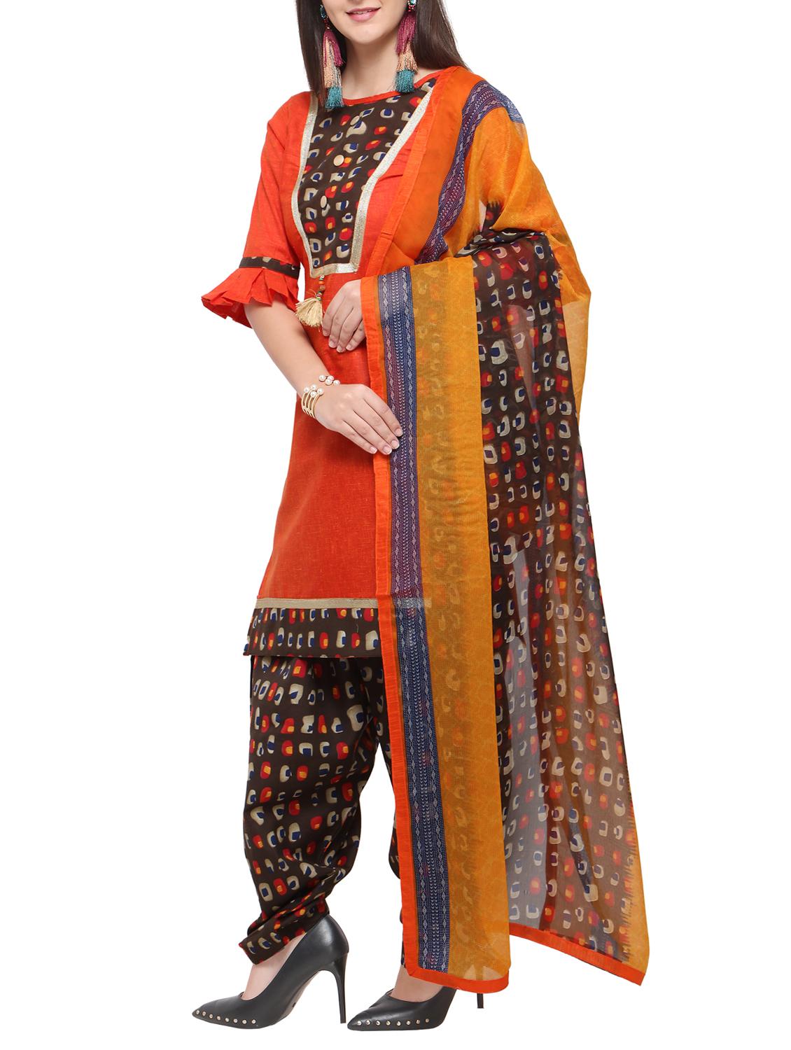 Printed unstitched salwar suit - 15620819 - Zoom Image - 2