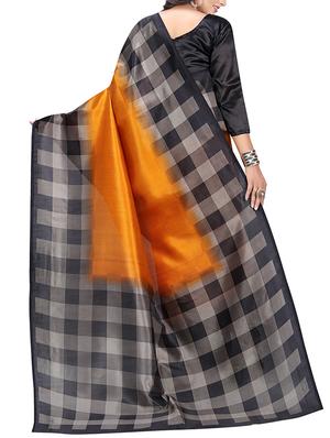 checkered printed border saree with blouse - 15620824 - Standard Image - 2