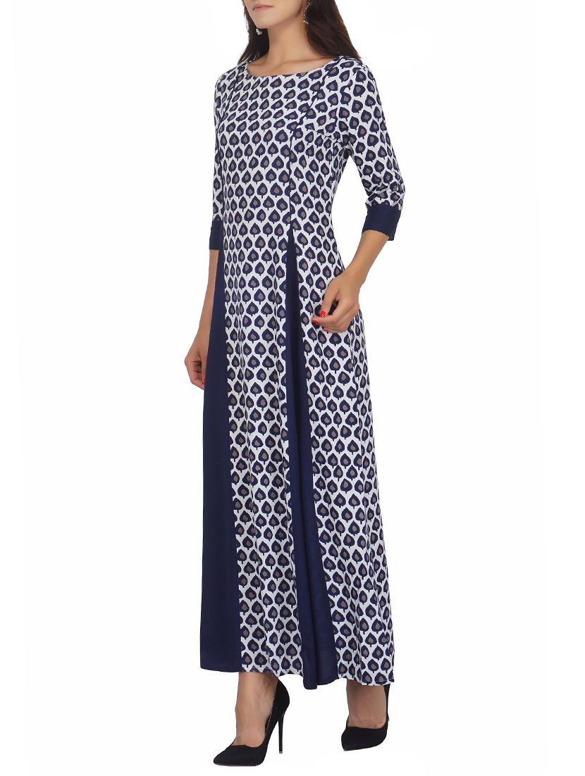 Indigo a-line panel kurta - 15620842 - Zoom Image - 2