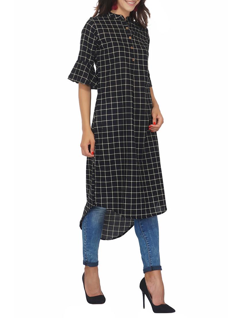 Checkered high-low kurta - 15620850 - Zoom Image - 2