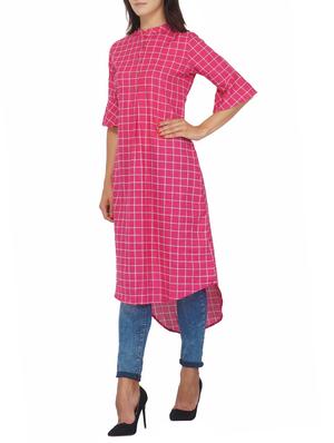 Checkered high-low kurta - 15620851 - Standard Image - 2