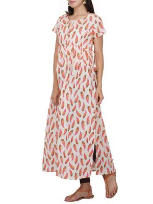Flared slit printed draw code kurta - 15620854 - Standard Image - 2