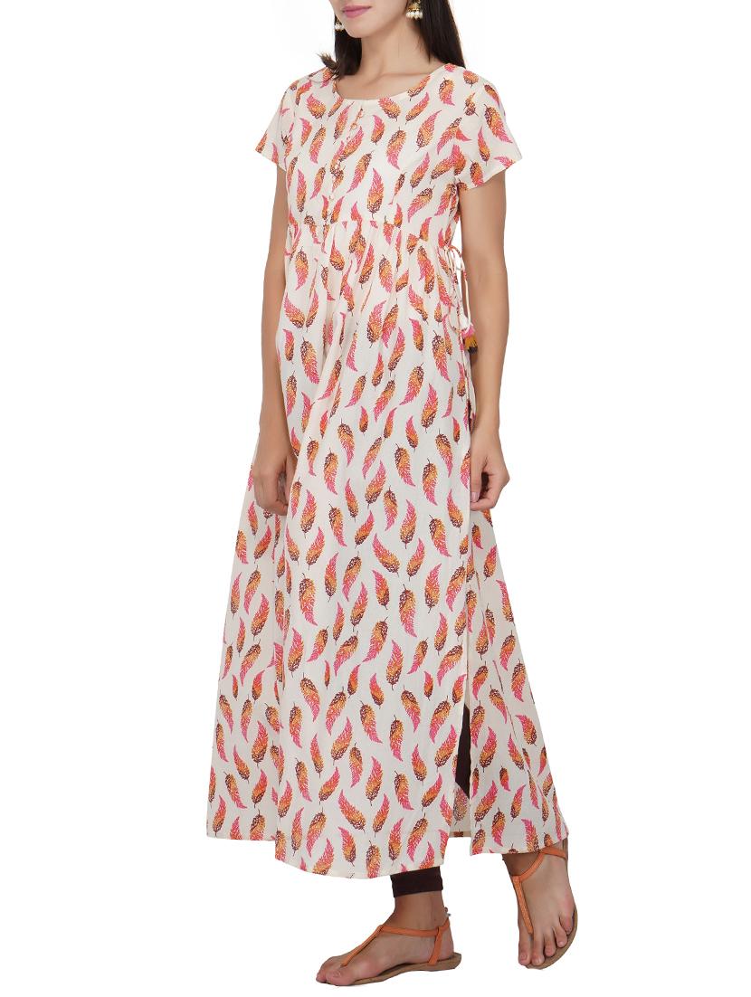 Flared slit printed draw code kurta - 15620854 - Zoom Image - 2