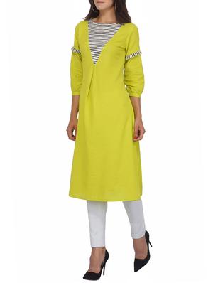 Lemon a-line stripes yoke kurta - 15620858 - Standard Image - 2